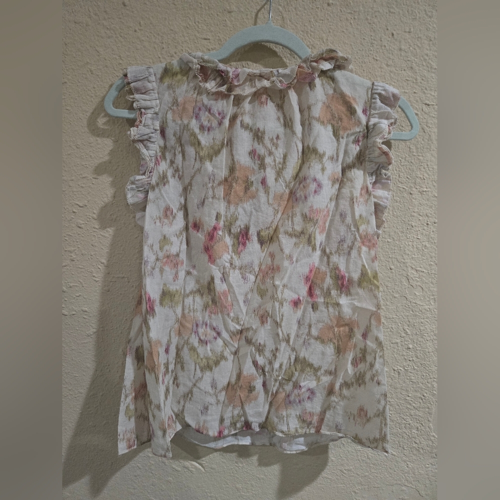 Rebecca Taylor Picot Ruffle Blouse, Marmalade Combo, Off White, Print, Medium - Picture 3 of 5